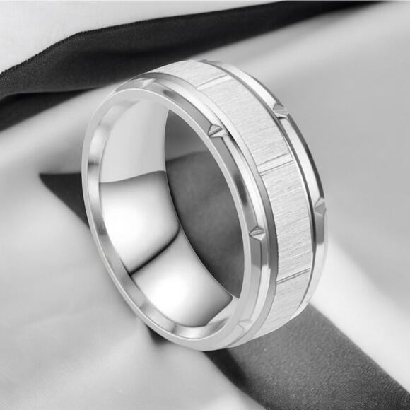 NEW 18K white gold plated men's wedding band ring jewelry size 8 B21B